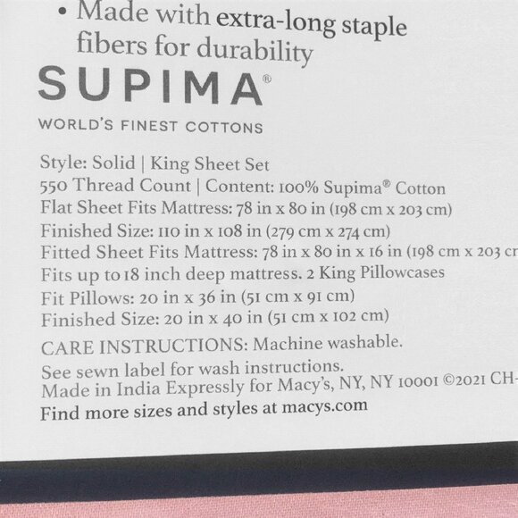 new Charter Club 550 TC 100% Supima Cotton KING Sheet Set in CHERRY BLOSSOM PINK - Picture 4 of 11